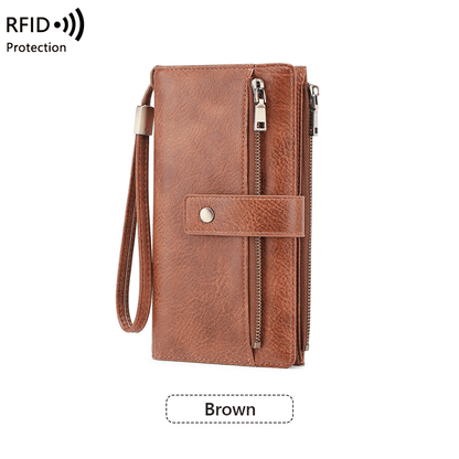 Women's long wallet, stylish clutch, elegant solid color RFID blocking leather wallet!