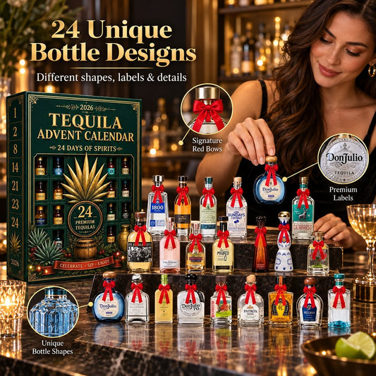 24-Day Mini Tequila Bottle Advent Blind Box for Holiday Celebration, Bar Table Decor, Collector Gift & Family Countdown