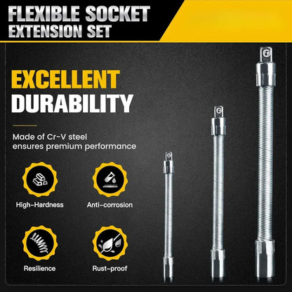 1/2 Inch 35cm Multifunctional Socket Wrench Set - 3 Bendable Shafts, Wrench Extender, Connecting Rod