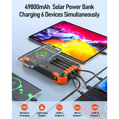 2026 Must-Have: Massive Capacity Power Bank for Emergency & Survival 49800mAh Solar Charger Power Bank with 4 Cables
