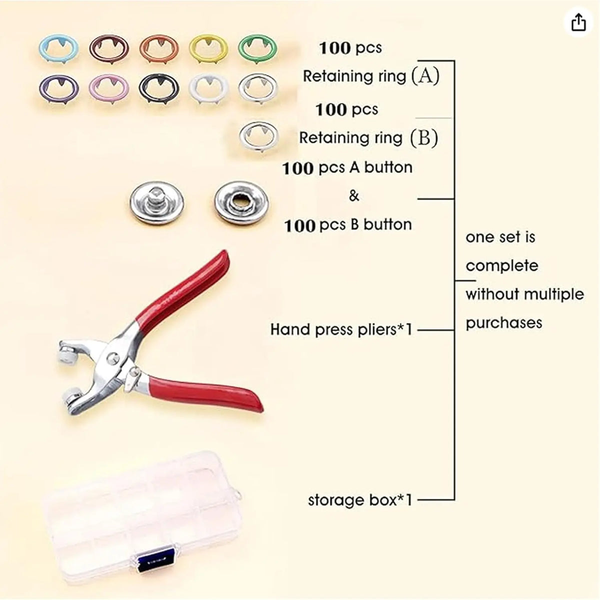100 pcs Invisible Colored Metal Buckle & Manual Pressure Pliers Kit