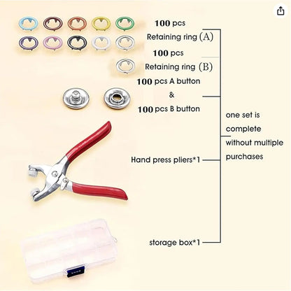 100 pcs Invisible Colored Metal Buckle & Manual Pressure Pliers Kit