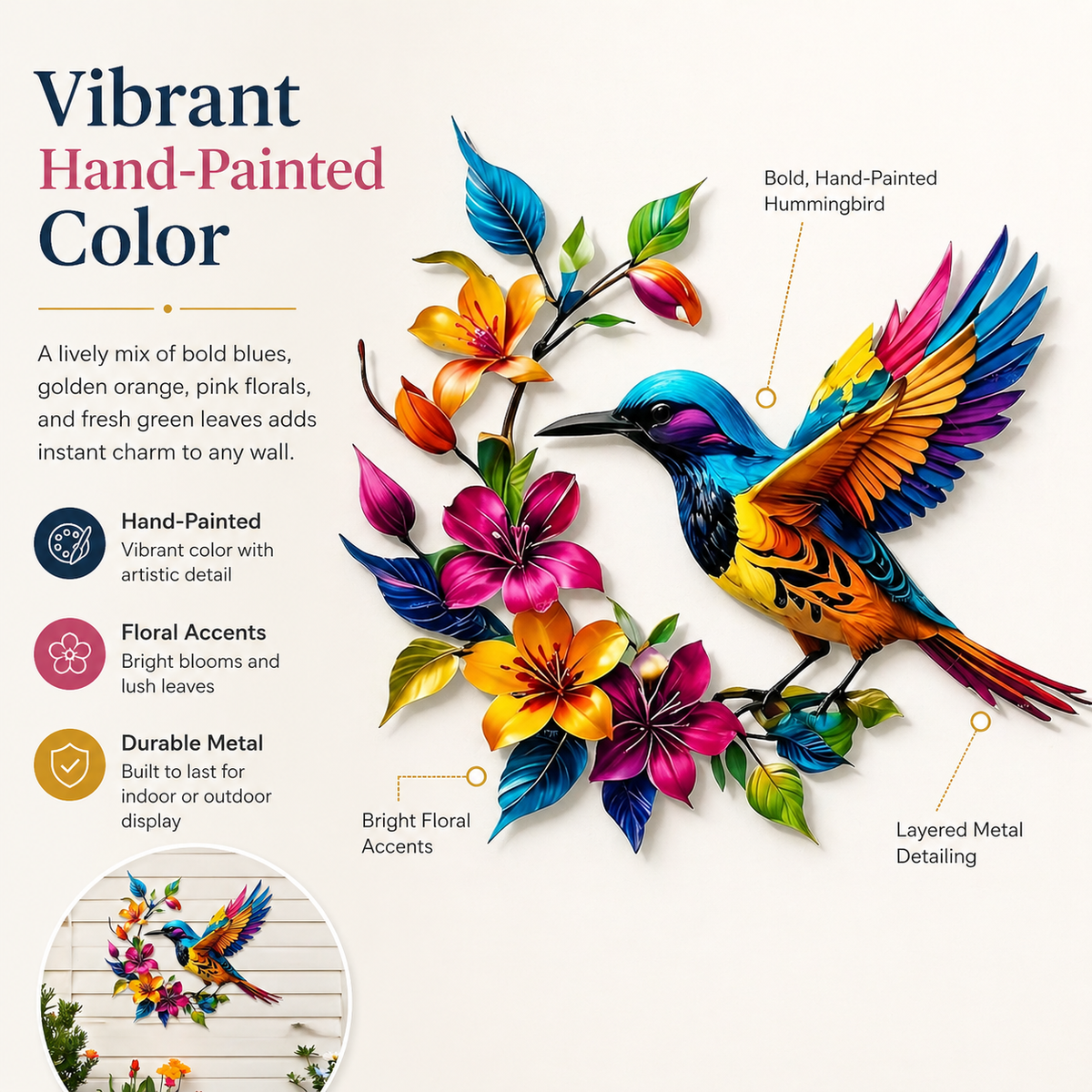 2026 - Hummingbird Bloom Metal Wall Art