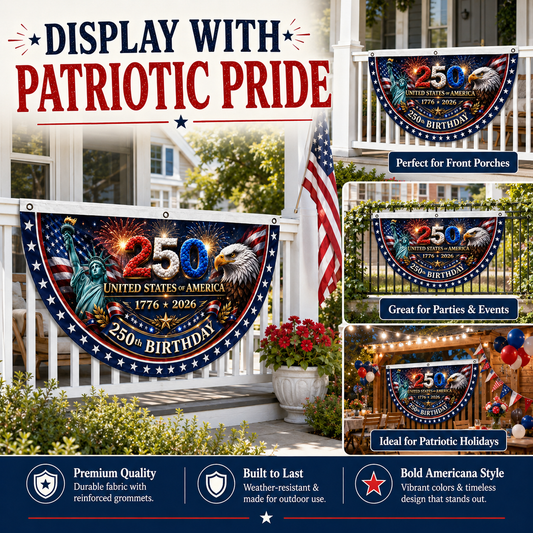 4th July Flash 250th Birthday Patriotic Porch Bunting