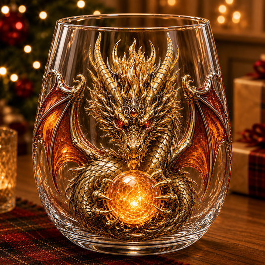 3D Mythic Dragon Glass Art Cup | Luxury Raised Fantasy Glassware for Whiskey