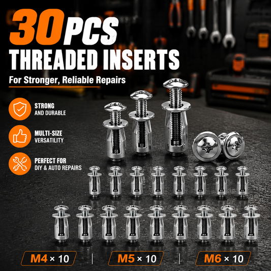 30PCS M4 M5 M6 Threaded Insert Nut Set for Repairs