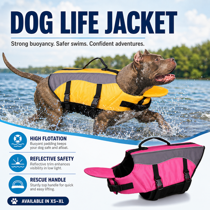 Premium Dog Life Jacket Maximum Buoyancy, High-Vis Reflective Trim & Top Rescue Grab Handle (XS XL)