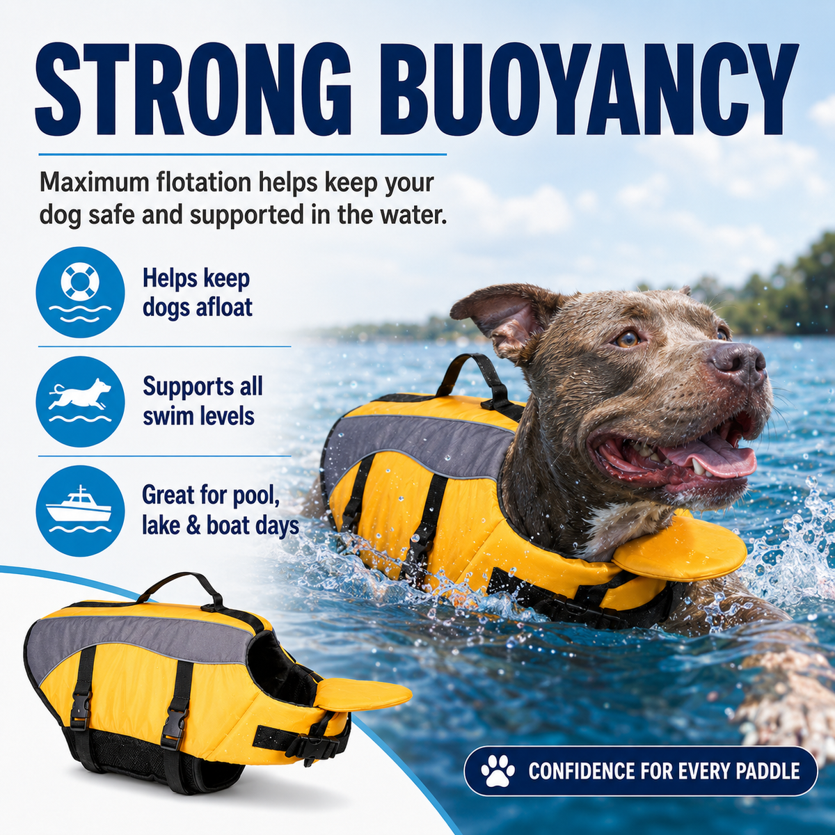 Premium Dog Life Jacket Maximum Buoyancy, High-Vis Reflective Trim & Top Rescue Grab Handle (XS XL)