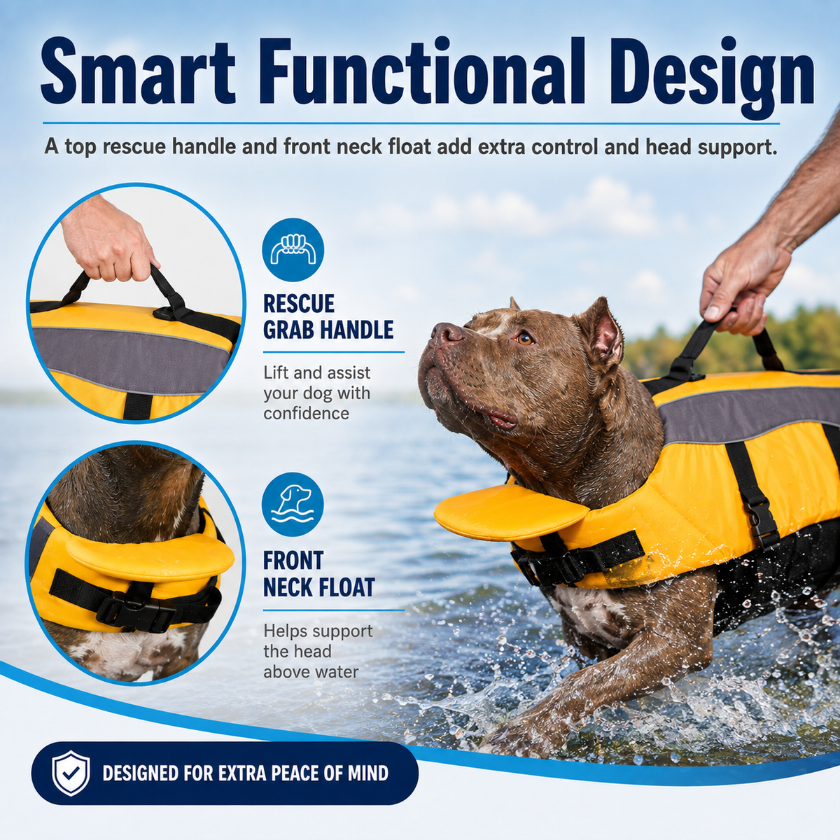 Premium Dog Life Jacket Maximum Buoyancy, High-Vis Reflective Trim & Top Rescue Grab Handle (XS XL)