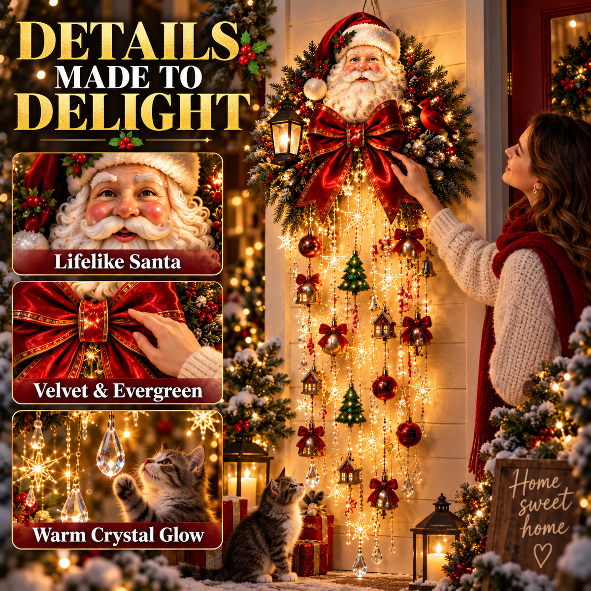 Christmas Magic Cascading Santa Wall Light A Show-Stopping Holiday Display for Your Home