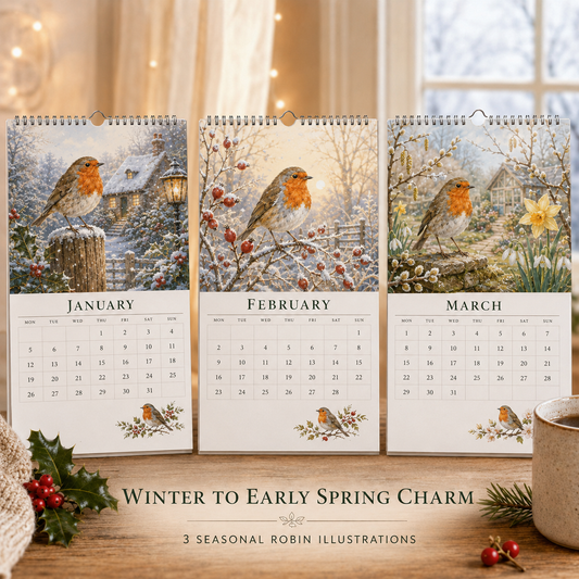 2027 Robin Seasons Calendar British Countryside Garden Bird Wall Calendar & Gift for Bird Lovers