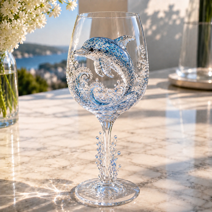 Ocean Treasures Handcrafted 3D Sea Life Wine Glass Collection