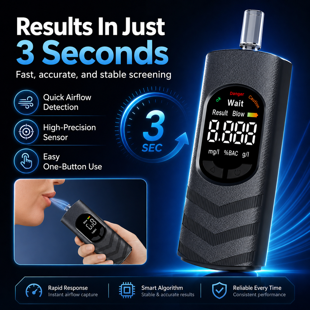 Rechargeable Digital Alcohol Tester with Voice Broadcast