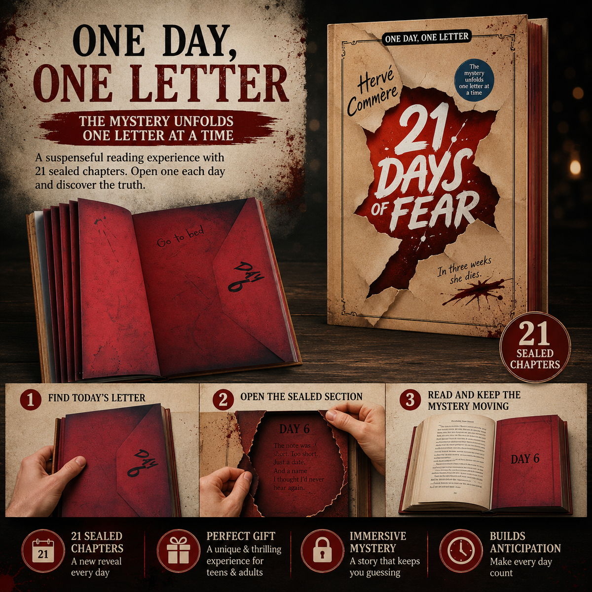 21 Days of Fear Interactive 21-Day Mystery Advent Calendar Book with Sealed Daily Chapters