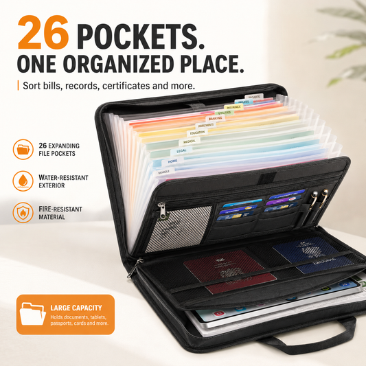 13-Pocket Fireproof & Waterproof Expanding File Organizer with Handle Large Capacity Accordion Document Folder