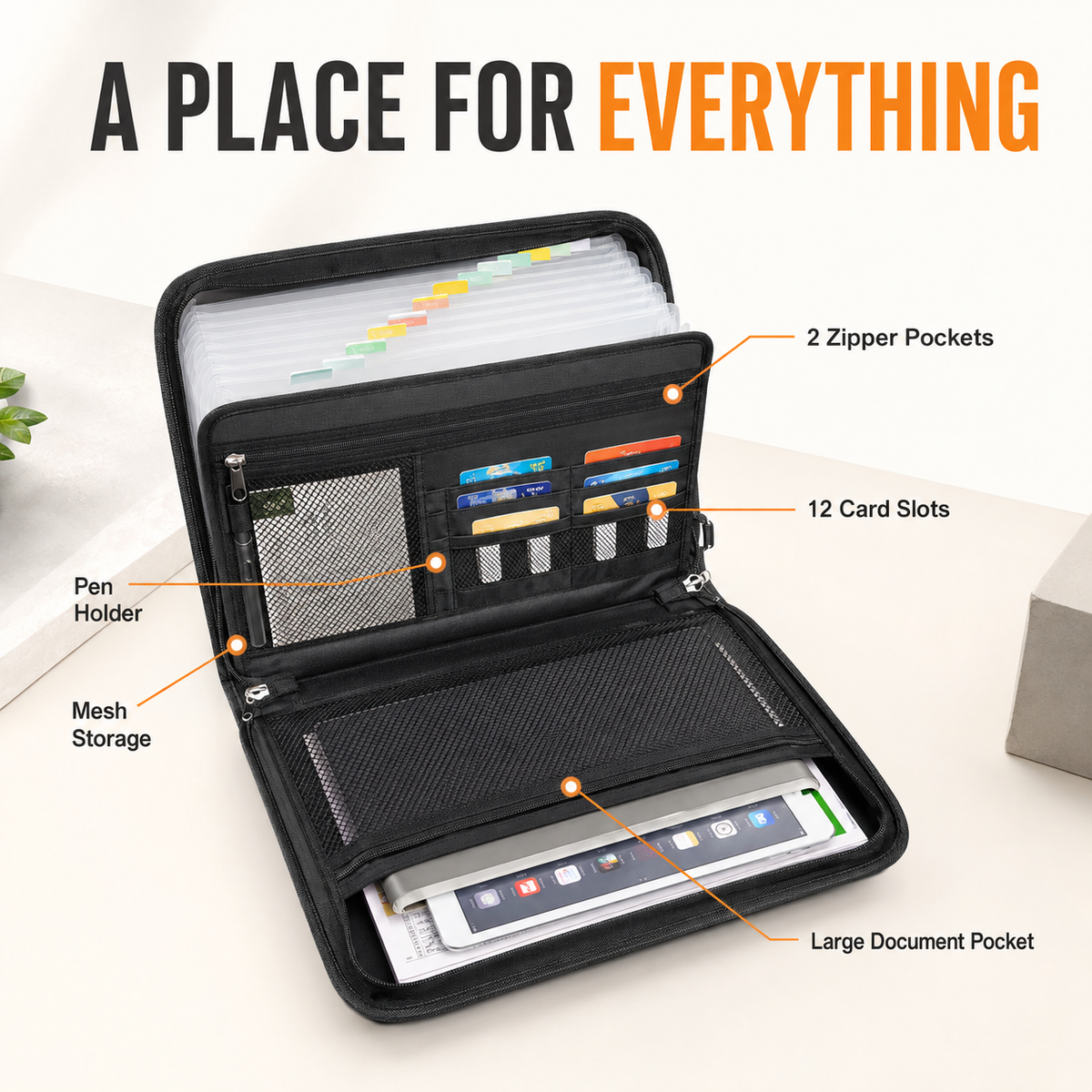 13-Pocket Fireproof & Waterproof Expanding File Organizer with Handle Large Capacity Accordion Document Folder