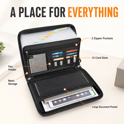 13-Pocket Fireproof & Waterproof Expanding File Organizer with Handle Large Capacity Accordion Document Folder