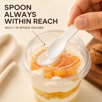 20/50 Sets Round Transparent Plastic Lidded Packaging Boxes with Spoons, Ideal for Cookies, Fruit Ice Cream