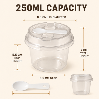20/50 Sets Round Transparent Plastic Lidded Packaging Boxes with Spoons, Ideal for Cookies, Fruit Ice Cream