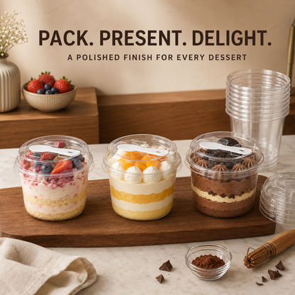 20/50 Sets Round Transparent Plastic Lidded Packaging Boxes with Spoons, Ideal for Cookies, Fruit Ice Cream