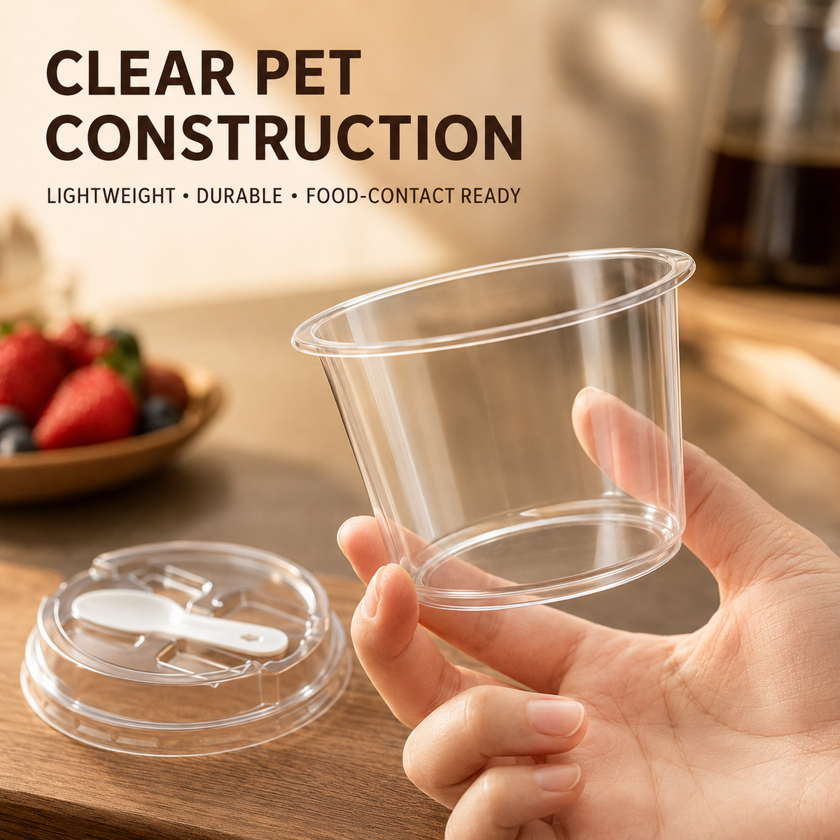 20/50 Sets Round Transparent Plastic Lidded Packaging Boxes with Spoons, Ideal for Cookies, Fruit Ice Cream