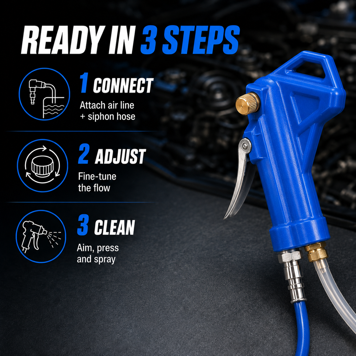 2-in-1 Air & Water Cleaning Gun High-Pressure Dust Blower & Engine Cleaning Sprayer for Cars, Garages & Workshops