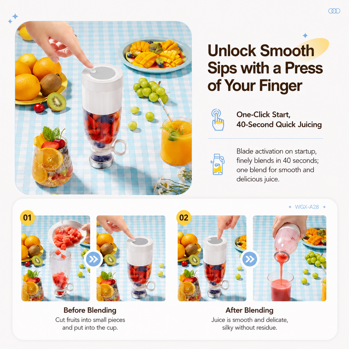 Portable Electric Juicer Cup for Smoothies and Fresh Juice
