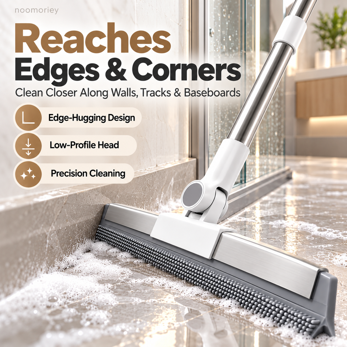 2-in-1 Silicone Floor Squeegee Broom Fast Water Removal for Bathroom, Shower & Floors