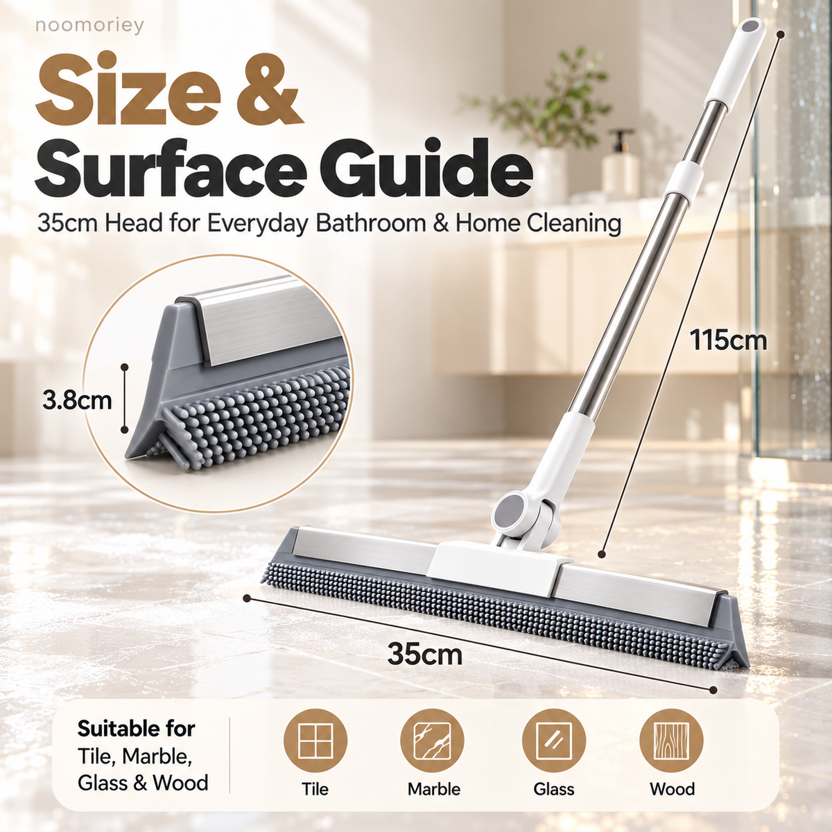 2-in-1 Silicone Floor Squeegee Broom Fast Water Removal for Bathroom, Shower & Floors