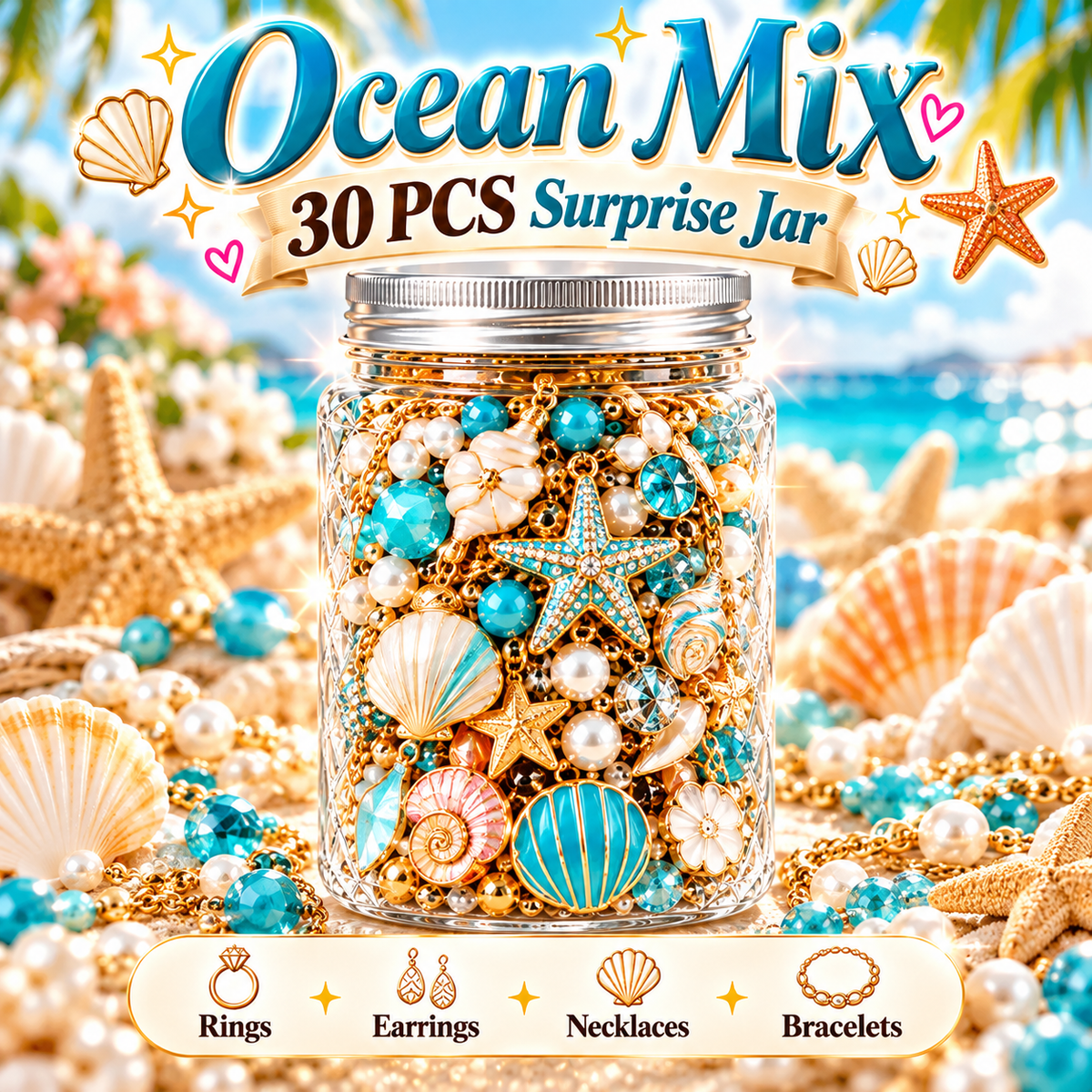 30-Piece Mystery Jewelry Jar Surprise Rings, Earrings, Necklaces & Bracelets | 4 Style Themes