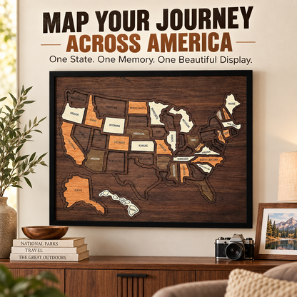 Wooden USA Travel Map Personalized Adventure Memory Wall Decor Gift