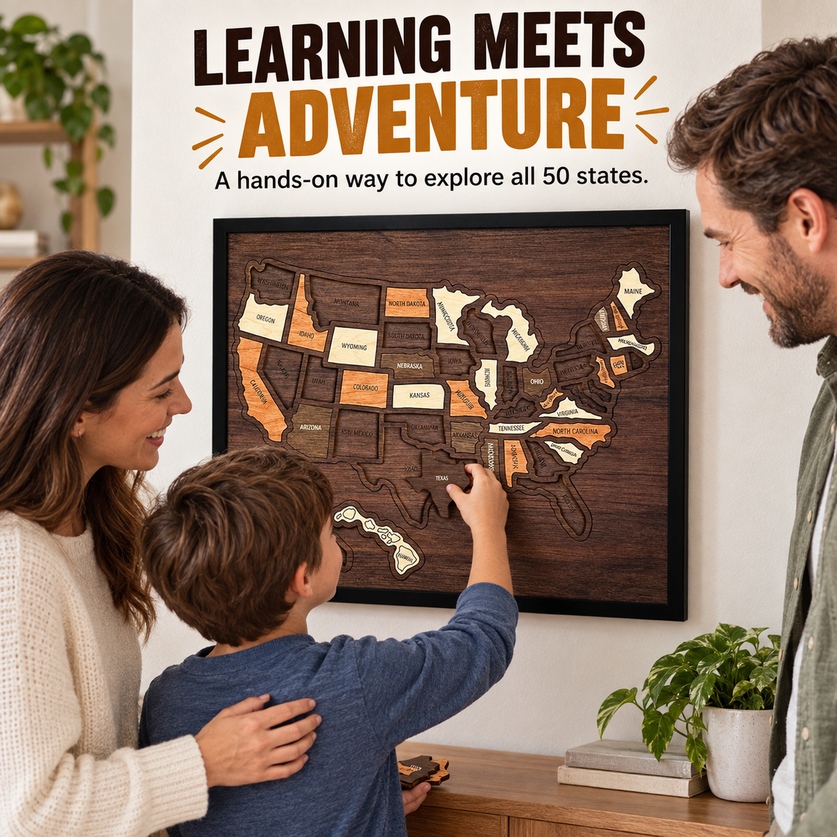 Wooden USA Travel Map Personalized Adventure Memory Wall Decor Gift