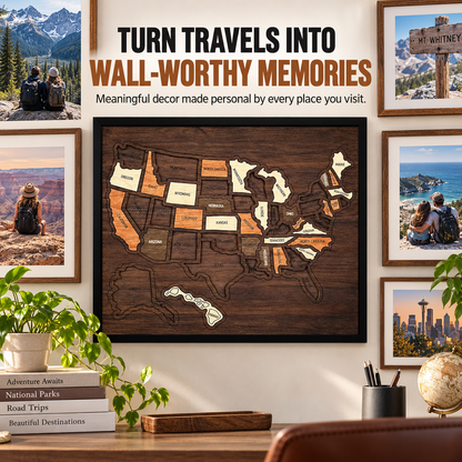 Wooden USA Travel Map Personalized Adventure Memory Wall Decor Gift