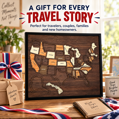 Wooden USA Travel Map Personalized Adventure Memory Wall Decor Gift