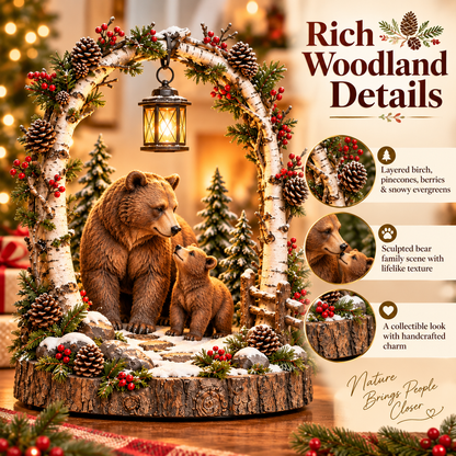 Woodland Bear Family Lantern Lighted Christmas Forest Tabletop Decor