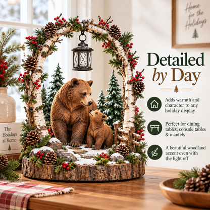 Woodland Bear Family Lantern Lighted Christmas Forest Tabletop Decor