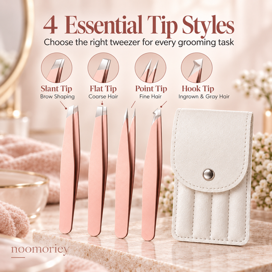 4-Piece Stainless Steel Beauty Tweezers Set Flat-Tip Eyebrow, Hair Removal & False Lash Tools
