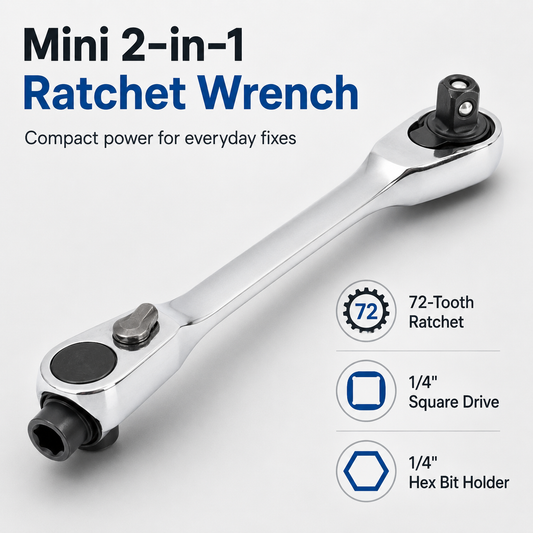 1/4 Inch Mini Double Headed Ratchet Wrench Silver 72-Tooth 5 Quick Release Drive Socket Tool