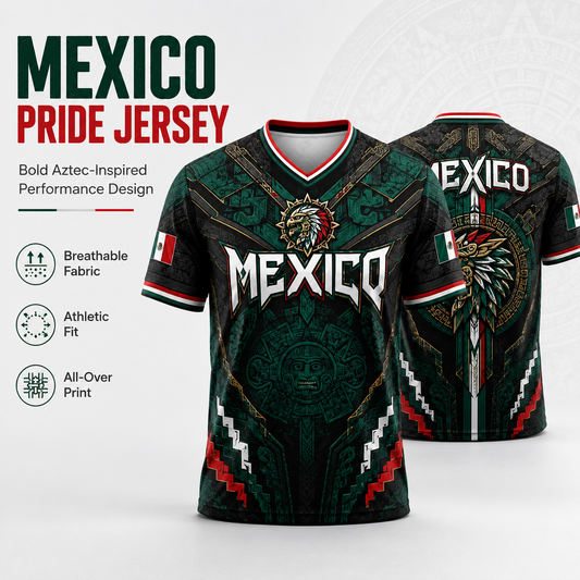 2026 Mexico Eagle Warrior V-Neck Sports Jersey, Aztec Calendar Graphic Short Sleeve Shirt for Men