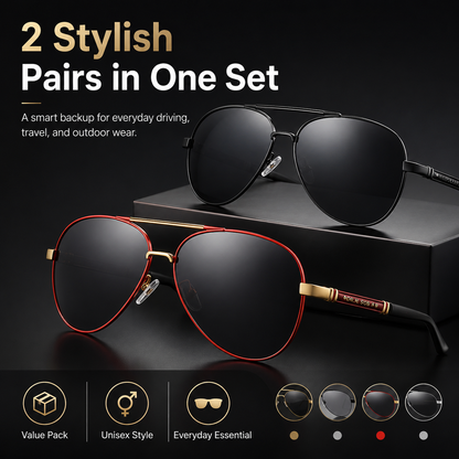 2-Pack Unisex Aviator Sunglasses | 100% Polarized Lenses