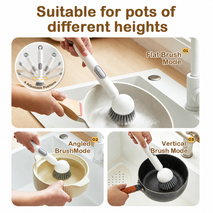 360 Rotating Soap Dispensing Dish Brush with Interchangeable Heads