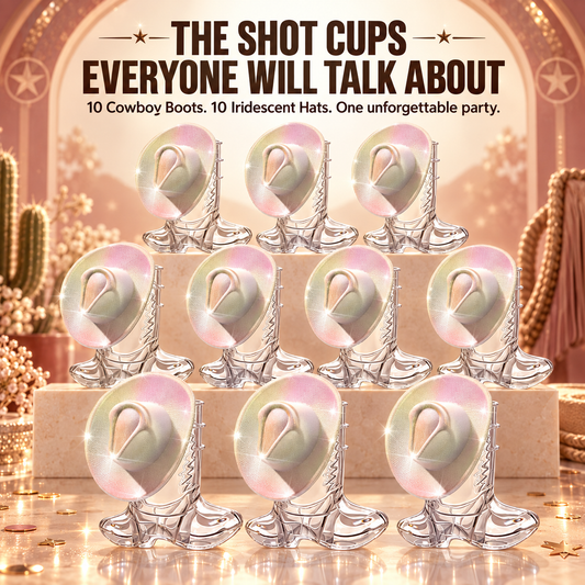 10-Pack Cowboy Boot Shot Cups with Iridescent Hats Western Party Set