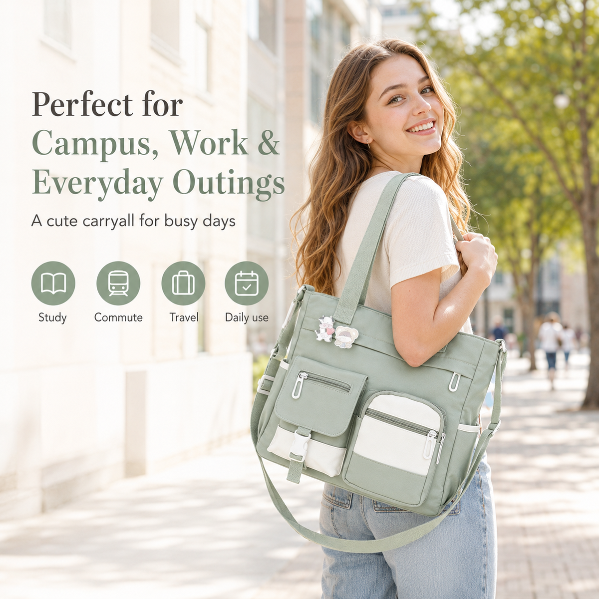 Large Canvas Shoulder Bag Perfect for College, Work & Daily Life