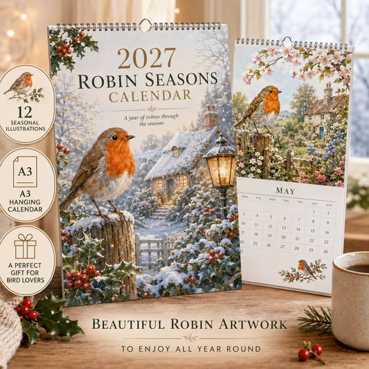 2027 Robin Seasons Calendar British Countryside Garden Bird Wall Calendar & Gift for Bird Lovers