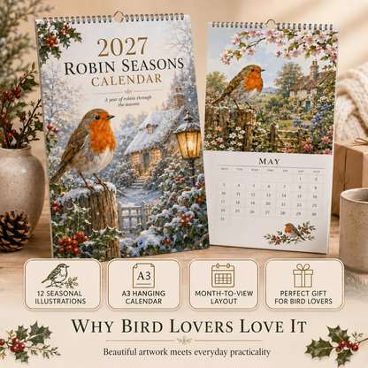 2027 Robin Seasons Calendar British Countryside Garden Bird Wall Calendar & Gift for Bird Lovers