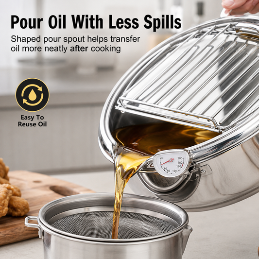 304 Stainless Steel Stovetop Deep Fryer Pot With Thermometer