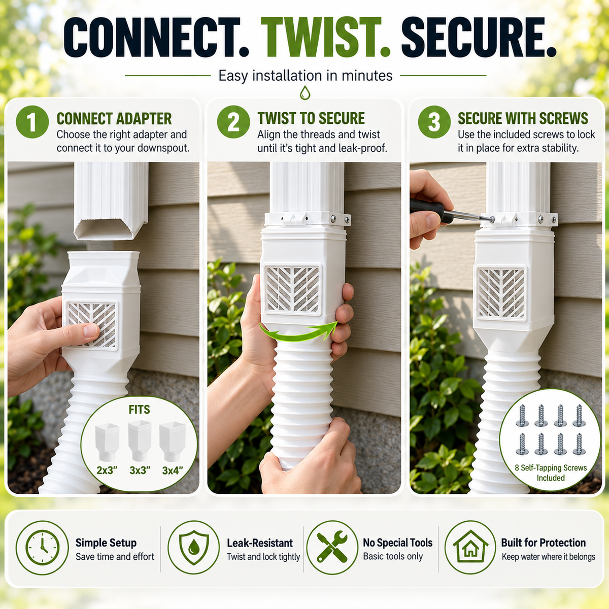 Flexible Downspout Extension Kit 22 63in Rainwater Drainage Pipe