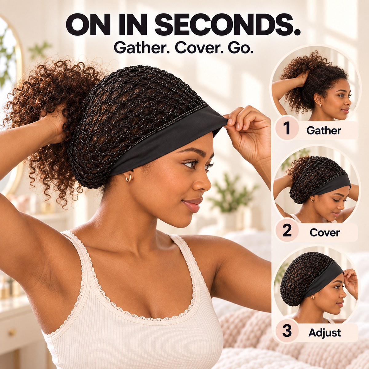 3-Pack Breathable Hair Protection Caps for Curls