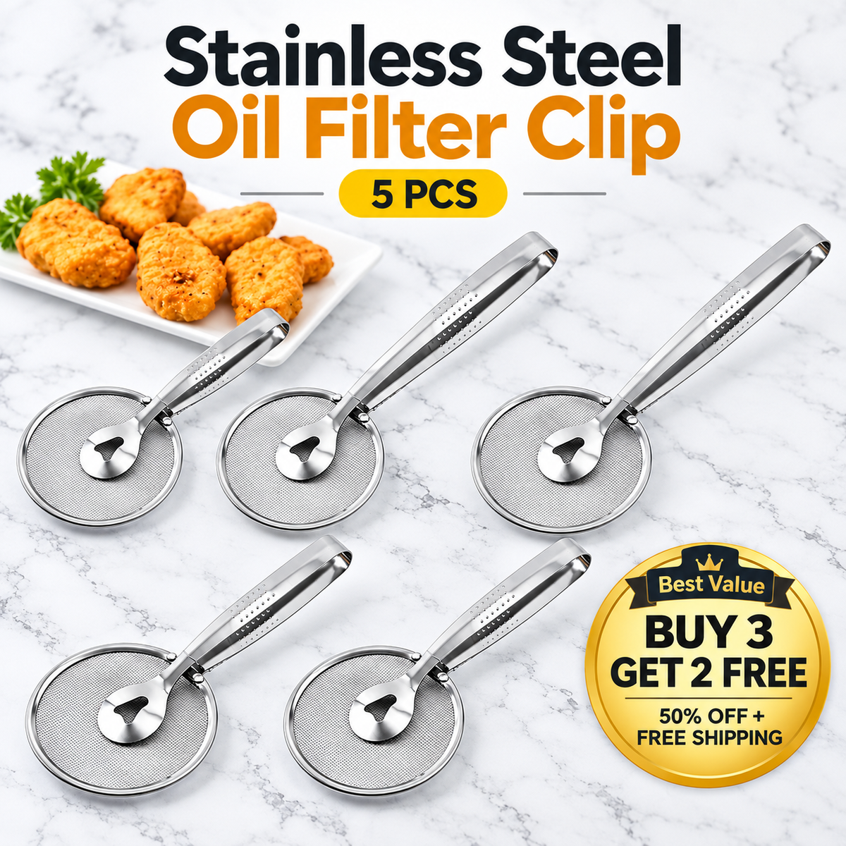 2-in-1 Spider Strainer Tongs Stainless Steel Frying & Draining Tool