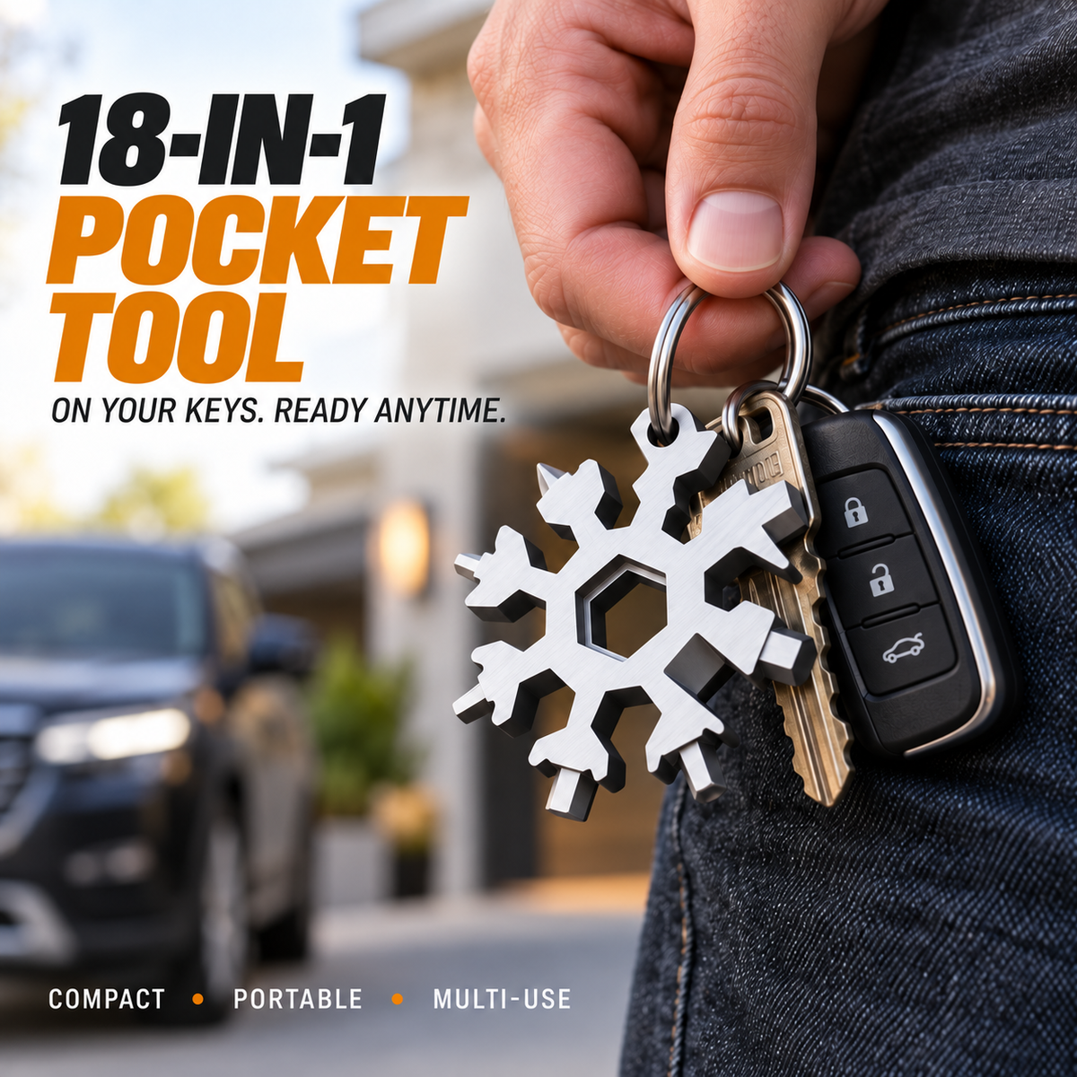 18-in-1 Snowflake Multi-Tool Portable Stainless Steel Survival Tool with Wrench, Screwdrivers & Bottle Opener